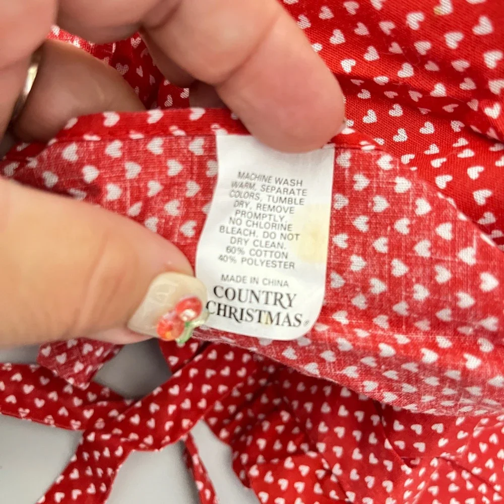 Country Christmas Apron Women OS Red Heart Print Ruffle Quilted Tree Vintage‎